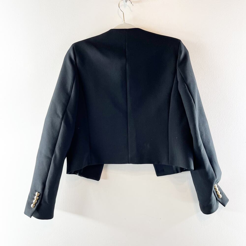 Mango MNG Grace Long Sleeve Collarless Crop Blazer Jacket Black Small - Picture 4 of 4